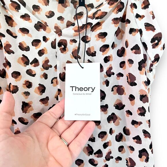 THEORY Womens Draped Leopard Silk Sleeveless Top Blouse Size P (XS) NWT $195 - Picture 5 of 9